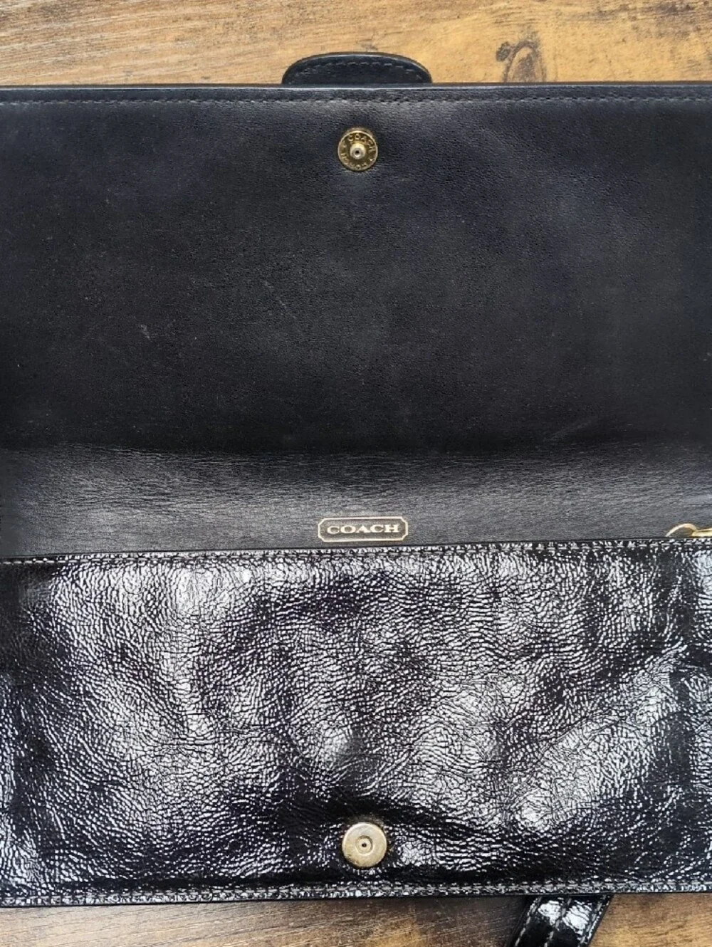 Coach Black Patent Leather Wallet with Gold Buckle Wristlet